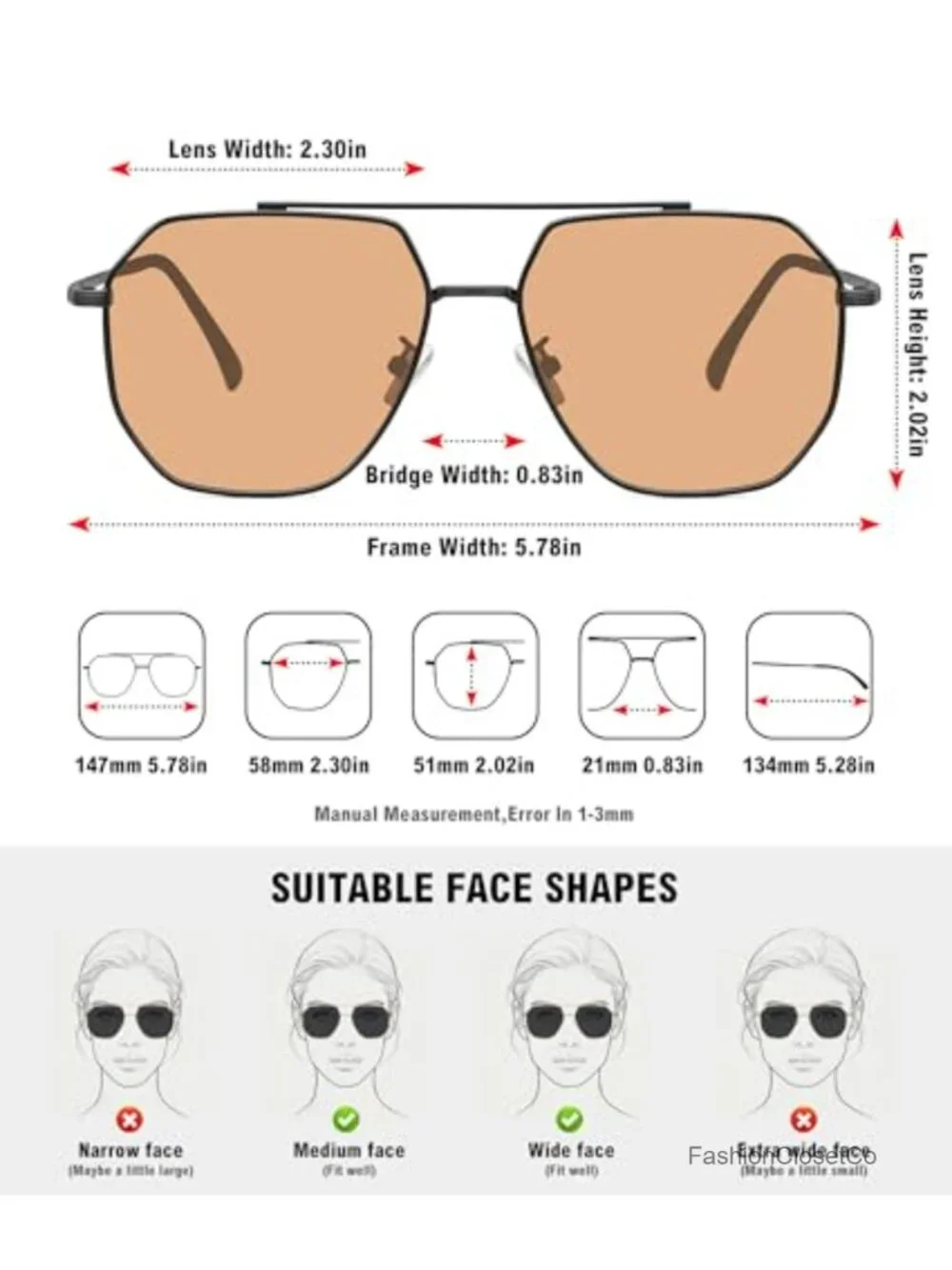 Oversized Retro Metal Aviator Sunglasses Polarized UV400